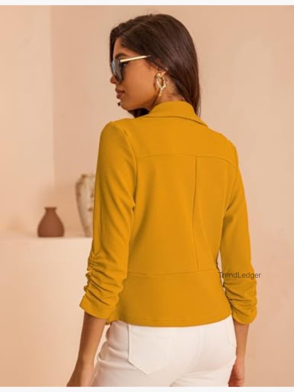 Cropped Open Front Blazer 3/4 Sleeve Cardigan Jacket Business Casual - Picture 4 of 7